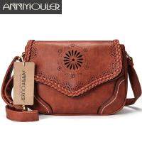 ZZOOI Annmouler Brand Women Shoulder Bag Vintage Pu Leather Crossbody Bag Hollow Out Ladies Satchel Bag Brown Retro Handbag for Girls