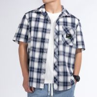 Vintage Plaid Shirts Mens Summer Short Sleeve Oversize Button Up Shirt Fashion Casual Outwear Tops Plaid Shirt