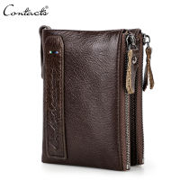 CONTACTS HOT Genuine Crazy Horse Cowhide Leather Men Wallet Short Coin Purse Small Vintage Wallets nd High Quality Designer