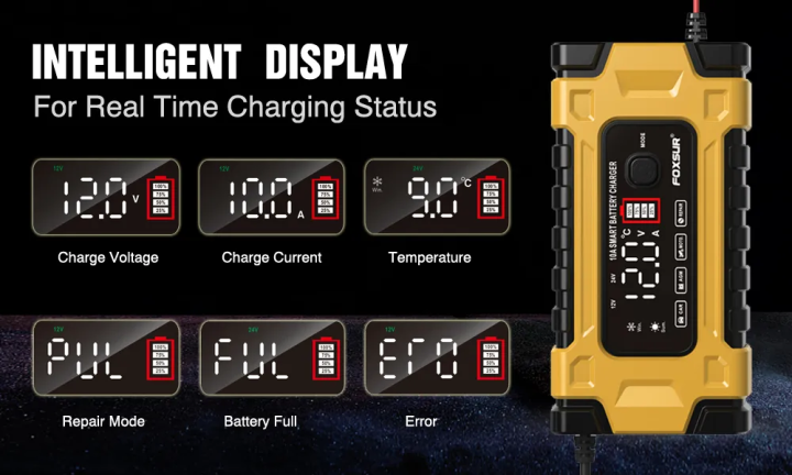 foxsur-รุ่นfbc122410e-เครื่องชาร์จแบตยี่ห้อ-12v10a-24v5aชาร์จแบตลิเธียม-lifepo4แบตแห้งแบตน้ำแบตagmgel
