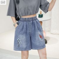 COD jfdss Five-point denim shorts womens high waist loose and thin Korean version of fat mm elastic waist embroidered a-line plus size 5-point shorts五分牛仔短裤女高腰宽松显瘦韩版胖mm松紧腰刺绣a字大码5分短裤yingying555.sg 7.12