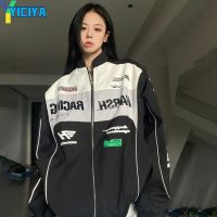 YICIYA Bomber Woman Varsity Jacket Vintage Zipper Black Punk Oversize Racing Motorcycle Baseball Jacket Long Sleeves Coat Tops