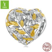 [COD] posture rhyme design heart-shaped leaves s925 silver beads electroplating hollow handmade diy bracelet bead accessories