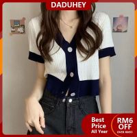 DaDuHey?เสื้อยืดถักแขนสั้นคอวีสำหรับผู้หญิงเอวสูงสั้นฤดูร้อนเข้ารูปเสื้อผ้าไหมน้ำแข็ง4สี