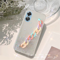 2023เคสโทรศัพท์สไตล์ใหม่ OPPOA38 OPPO A38 4G ปักเลื่อมประกายระยิบระยับเคส TPU โปร่งใสนุ่มพร้อมกำไลข้อมือหนัง (ชาย) กันกระแทกเปลือกป้องกันฝาหลัง