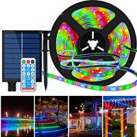 Solar Panel Powered LED Strip Lights Outdoor Waterproof Colorful SMD2835 LED Tape Ribbon for DIY Fence Roof Garden Decoration