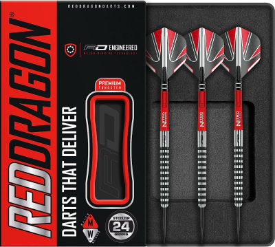 ‎RED DRAGON RED DRAGON Javelin Black 22g, 24g - Tungsten Steeltip Darts Set with Flights and Stems 24.0 Grams
