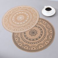 ☍☬ New product Nordic round imitation hemp PVC placemat western food mat coffee mat heat insulation mat table cloth mat anti-oil