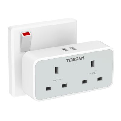 【NEW Popular】 TESSAN UKPlugs Extension Adapter Surge ProtectorWall Charger Powerwith 2 USB Ports 2Outlets For Home