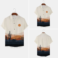 Beehoo ChArmkpR Mens Beachwear Casual Print Button Up Short Sleeve Shirts