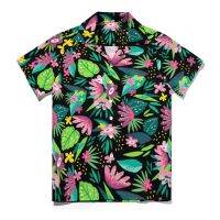 สีสัน Tropical เสื้อลำลองดอกไม้ใบพิมพ์เสื้อชายหาดฤดูร้อนแฟชั่นเสื้อชายพิมพ์ Plus Size