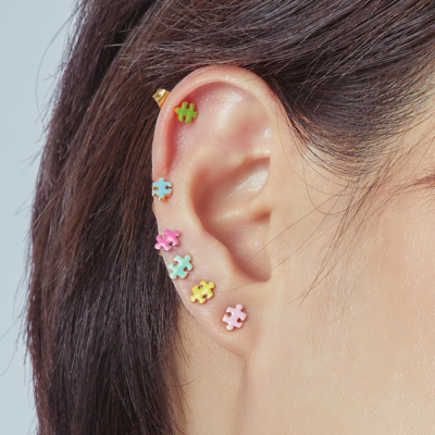 Bemet jigsaw earring stud ต่างหูแป้นสแตนเลส