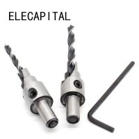 GJPJ-2pc Countersink Drilling 3 Steps Pilot Drill Bits Set Reamer Screw Wood Window Hinge Hole Saw Chamfer 4 6 5 7mm Steps 8mm Shank