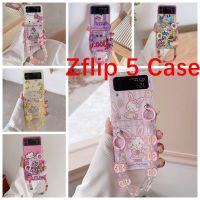 สำหรับ Samsung Galaxy Z Flip 5 ZFlip 4พับได้เคสมือถือกันกระแทก Z Flip3พับได้เคสโทรศัพท์คู่เคสป้องกันสีชมพูลูกบอลกำไลข้อมือจี้