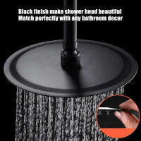 หัวฝักบัวเรนชาวเวอร์แบบบางพิเศษ Rain Waterfall Stainless Steel Fixed Showerhead Round Black 8in