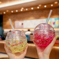 400ml Round Earth Straw Cup Acrylic Double Layer Water Cup With Stickers Juice Drinking Cup For Child Water Bottle