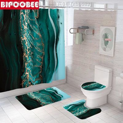 【CW】☎☑  Luxury Marbling Shower Curtains Abstract Curtain Set Rug Toilet Lid Cover Non-Slip