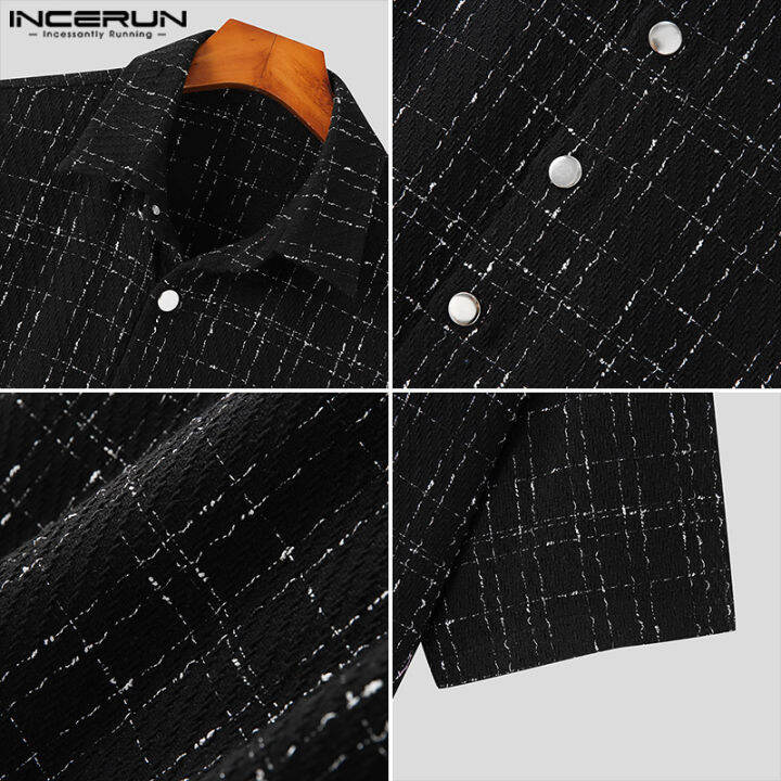 incerun-เสื้อเชิ๊ตแขนสั้นวินเทจลายทางสำหรับผู้ชายเสื้อแจ็คเก็ตติดกระดุมสำหรับปาร์ตี้-สไตล์เกาหลี