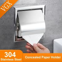 VGX Embedded Toilet Paper Holder Concealed Roll Tissue Box 304 Stainless Steel Wall Mount Bathroom Accessories Matt Black Polish Toilet Roll Holders