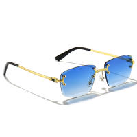 Emosnia New Blue Gradient Lens Metal Sunglasses Men Women Luxury Designer Rimless Small Square Sun Glasses For Men 2022 Framless