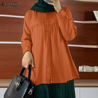 HijabFab ZANZEA Muslimah เสื้อเชิ้ตสไตล์มุสลิมคอเสื้อแขนยาว Baju ติดกระดุมเสื้อเชิ้ตลำลอง