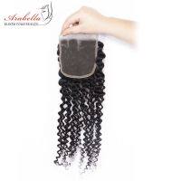 Kinky Curly 4X4ลูกไม้ปิดเปรูผม Remy 100% Human Hair Arabella Pre Plucked Lace Closure knots