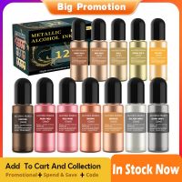 12 Colors Metallic Alcohol Ink Set Concentrated Extreme Shimmer Alcohol-Based Inks For Epoxy Resin Acrylic Pouring Paint Dropshi