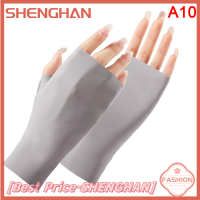 SHENGHAN ถุงมือผ้าไอซ์ซิลค์สำหรับผู้หญิง,ถุงมือสำหรับขับรถถุงมือขี่กลางแจ้งบางไร้นิ้วระบายอากาศได้ดีถุงมือครึ่งนิ้วกันแดด