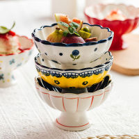 Goblet Ceramic Tableware Salad Bowl Utensils for Kitchen Dessert Ice Cream Bowls Ice Cream Cup Hand-painted Salad Bowl