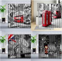 Vintage Nostalgic City Scenery Shower Curtain Black White France London Street Red Bus Telephone Booth Bathroom Curtains Set