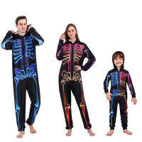 Halloween Pajamas Girls Boys Skeleton Costume Men Women Hooded Pajamas Carnival Party Vampire Onesies Family Matching Outfit