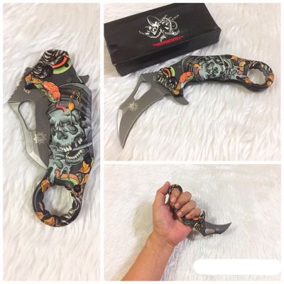 Karambit Knife X73 มีดพก มีดเดินป่า มีดใบตาย มีดควง มีดคารัมบิต ด้ามลายกระโหลก มีดเดินป่า