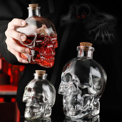 Multi-Purpose 180-800ml Creative Skull Bottle Whiskey Vodka Shochu Decanter with Wooden Plug Glass Jug Funny Gift Hip Flask