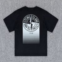 【 Stock 】【 Free shipping 】2023 summer new stone Islandˉ 270g cotton gradient compass print loose short sleeve T-shirt for men and women