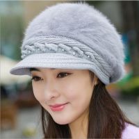 Elegant Womens Winter Rabbit Fur Hat Female Fall Knitted Hats for Woman Cap Autumn Ladies Fashion Skullies Beanies