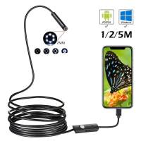 HAKAO 7mm Endoscope Camera Soft Cable Flexible IP67 Waterproof Micro USB Inspection Borescope Camera 6LEDs for Android PC Notebook