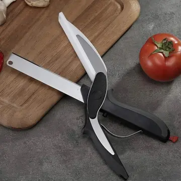 Veggie Slicer Scissors Food Chopper - Plus Knife Sharpener - 2 in 1 Scissor Cutting Board Slicer Vegetable Cutter - Kitchen Gadget Salad Scissors