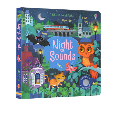 Original English Usborne sound books night sounds sound at night cardboard pronunciation Book Childrens English Enlightenment cognitive word story picture book touch perception hole book