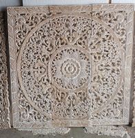 Mandala Wood Carving Panel 90 x 90 cm White Wash Lotus Wooden Plaque Wall Art Hanging Mandala Bohemian Wooden Plaque Home Decor Chiang Mai Wood Thai Art