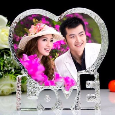 10*10CM Souvenirs Custom Made Heart Crystal Photo Frame Glass Album for Pictures Frame Wedding Decoration Friends Unusual Gift