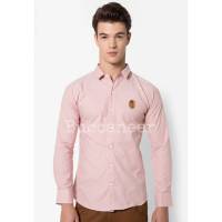 เสื้อเชิ้ตแต่งป้ายหนัง สีพื้น ผ้าCotton by Buccaneer