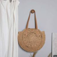 Round Straw Beach Bag Vintage Handmade Woven Shoulder Crossbody Bag Raffia Circle Rattan bags Bohemian Summer Vacation Bags