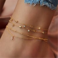 Rhinestones Trendy Multilayer Anklets for Women Cross Heart Shell Charms Simple Stylish Butterfly Bracelet Foot Chains Jewelry