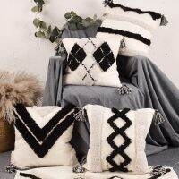 【CW】 Boho Woven Tufted Throw Morocan Textured Striped Pattern Cushion Cover