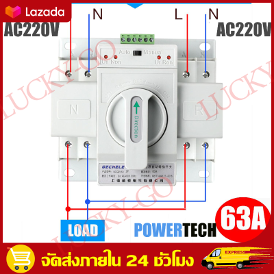 （จัดส่งฟรี）ATS Automatic Dual Power Transfer Switch 2P 63A สวิตซ์สลับแหล่งจ่ายไฟ ATS Automatic Dual Power Transfer Switch 2P 63A ฟังก์ชั่นการป้องกันที่สมบูรณ์รวมถึงไฟฟ้าลัดวงจรไฟเกินเฟสเปิดและ