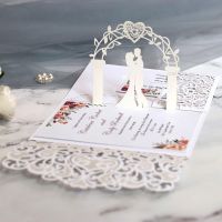 【YF】♣✼  1pc Cut Wedding Invitations Card With Envelopes Trird Fold Cards Mariage Favor Supplies Decorations