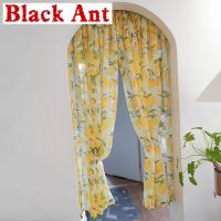 【YD】 Lemon Layer Pleated Tulle Small Window Drapes for Room Half Curtain Fruit Design Cortinas Rideaux