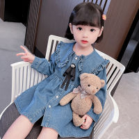 Toddler Girls Denim Dress Big Bow Dress For Girls Casual Style Children Dresses Spring Autumn Costume Girl