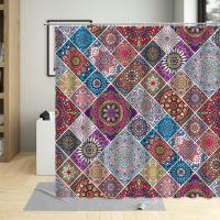 Retro Ethnic Bohemian Style Shower Curtain Mandala Texture Geometric Pattern Art Decor Bathroom Home Washable Fabric Hook Suits