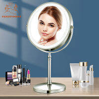 Uenjoyment 8 Inch Gold Makeup Mirror With Light USB Charging 10X Magnifying Vanity Mirror Backlit Adjustable Light Standing Cosmetic Mirror